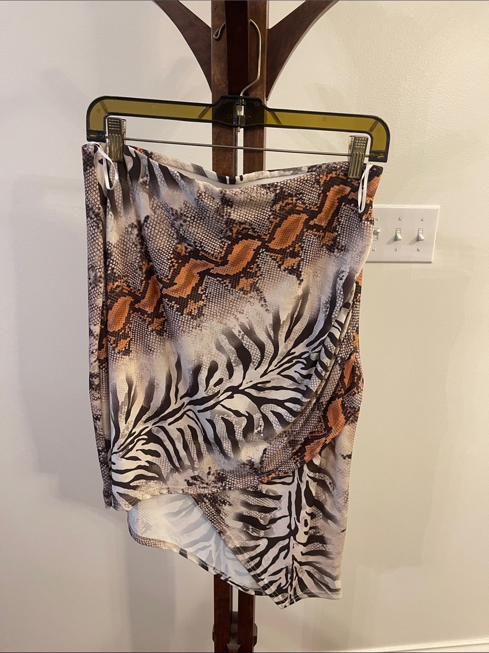 Animal Print Asymmetrical Skirt - Brown & Black